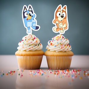 Bluey Cupcake Toppers: Set mit 12 Geburtstags-Party Dekorationen