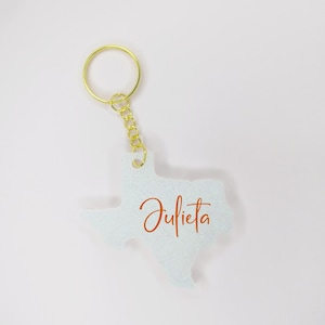 Personalized Glitter Texas Keychain: Handmade Resin State Souvenir