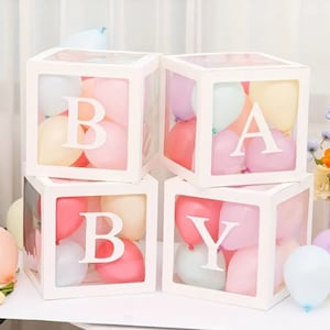 White Transparent BABY Boxes, Baby Shower Decorations, Gender Reveal, Balloon BABY Shower Boxes, Baby Shower Photo Prop, Baby Block Boxes.