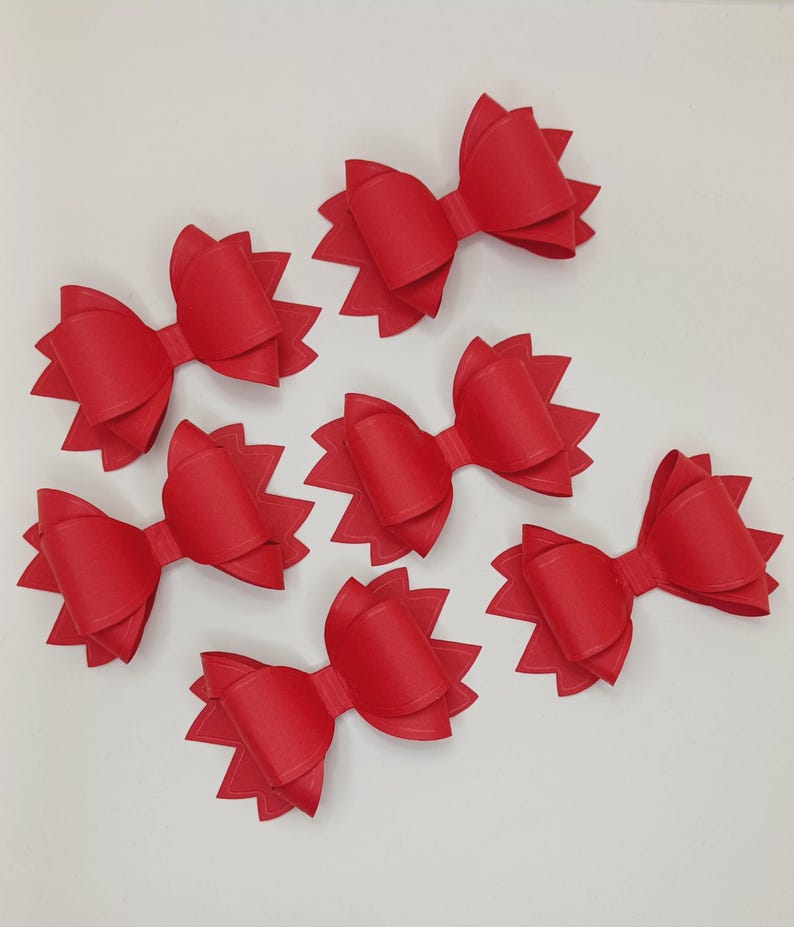 Rote Papierschleifen - Handgefertigte Geschenkstecker, Weihnachtsdekoration, Akzente für Valentinstagsverpackungen, Bastelbedarf Bild 1