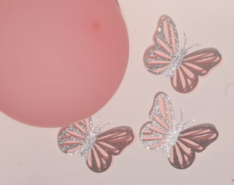 Silver Glitter Paper Butterflies: Pink Nursery Decor, Set of 6
