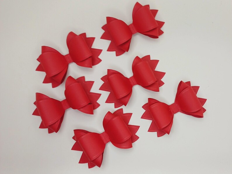 Rote Papierschleifen - Handgefertigte Geschenkstecker, Weihnachtsdekoration, Akzente für Valentinstagsverpackungen, Bastelbedarf Bild 2