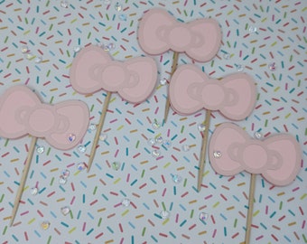 Kawaii Pink Kitty Cupcake Toppers: HK Party Decorations (Set of 12)