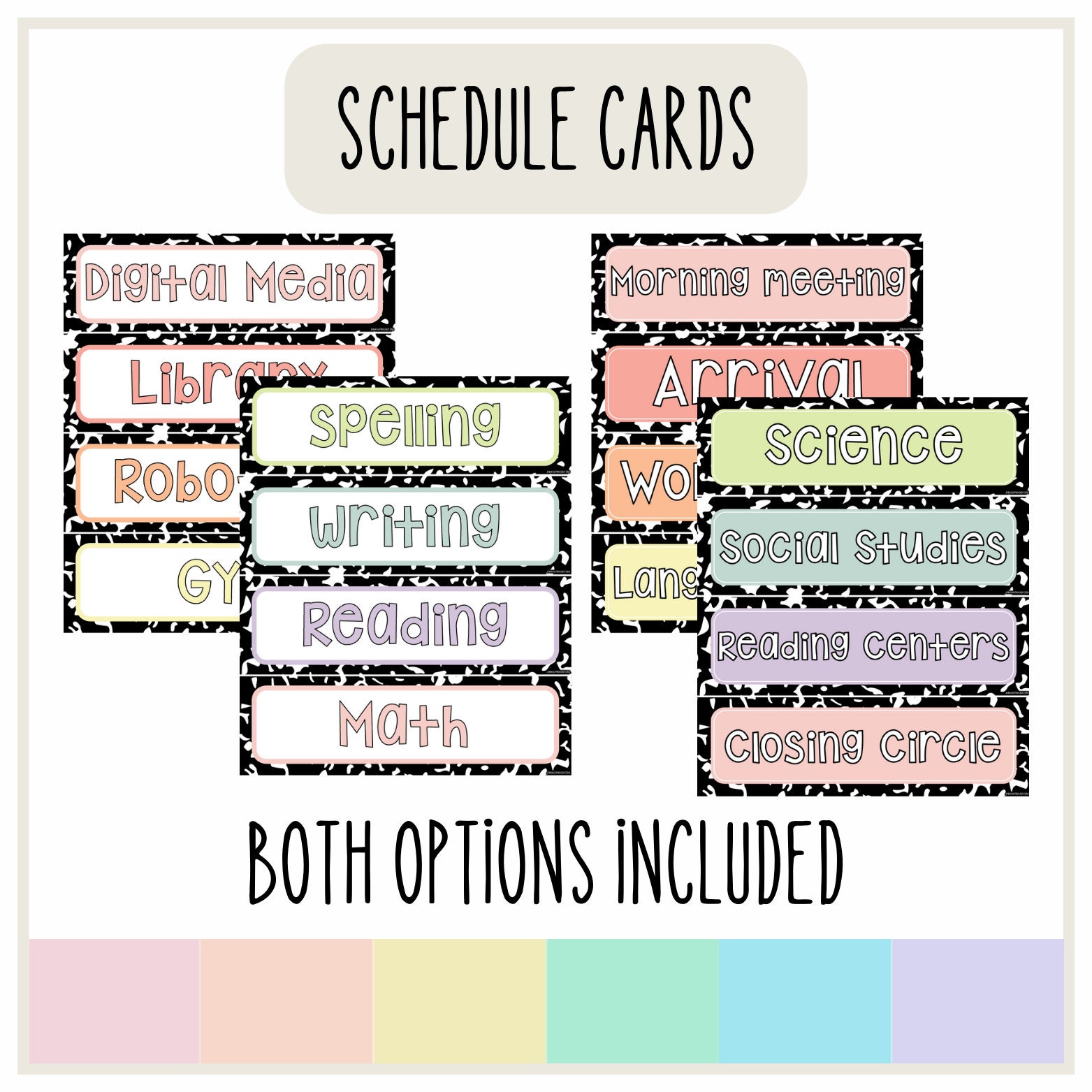 Editable Pastel Composition Notebook Themed Schedule Cards - Etsy