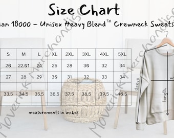 Gildan 18000 Size Chart | Gildan Mockup | Model Mockup | Gildan Sweatshirt Size Chart | Oversized Sweatshirt Size Chart | Size Chart Mockup