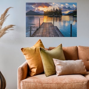 Lake Dock | Lake Dock Poster Canvas | Lake Sunset Oil Painting On Canvas | Sand Harbor | Watercolor Print