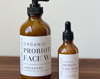 Organic Probiotic Face Wash | Fermented Lactobacillus | Organic Aloe Vera |  pH Balanced |  Non-stripping | Daily Facial Cleanser