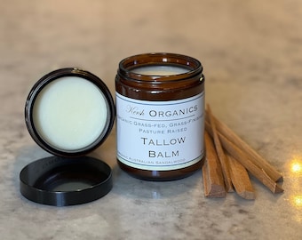 Australian Sandalwood + Tallow Balm: Organic Pasture Raised Grass-Fed Grass-Finished Tallow Balm Salve Lotion. Humanely Raised Beef Tallow