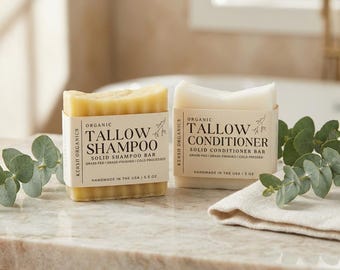 Organic Tallow Shampoo + Conditioner Bar Set | 3-in-1 Shampoo Bar + Deep Hydrating Conditioner Bar |