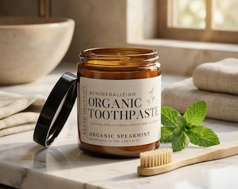 Dentifrice reminéralisant bio dans un pot en verre AVEC une cuillère en bois ! Sans fluorure, sans hydroxyapatite, sans glycérine 8 oz