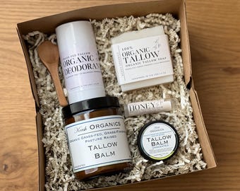 Organic Tallow Skincare Gift Set – Grass-Fed Balm, Soap & Lip Balm