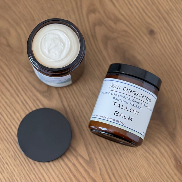 Manuka Honey + Tallow Balm: 850+ MGO Organic Grass-Fed Grass-Finished Pasture Raised. Medicinal Grade Manuka Honey- Tissue and Wound Repair