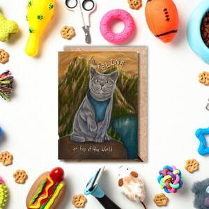 FELIN sur le toit du monde|Carte de voeux de randonnée|Carte de voeux chat|Carte de voeux pour randonneurs|Chat de randonnée|Cadeau pour randonneurs|Carte de randonnée chat|