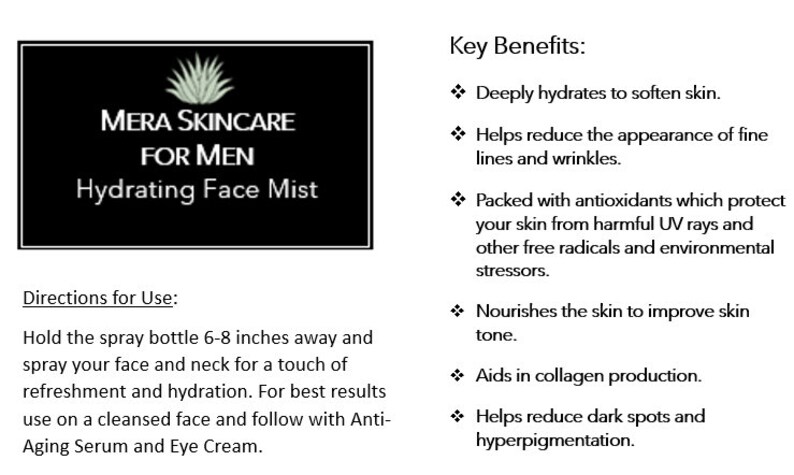 Hydrating Face Mist Product Detail and Directions for Use.