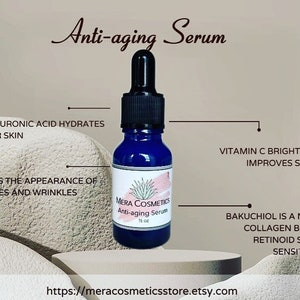 Sérum visage anti-âge - Entièrement naturel - Acide hyaluronique - Vitamine C - Bakuchiol - Sérum pour les yeux