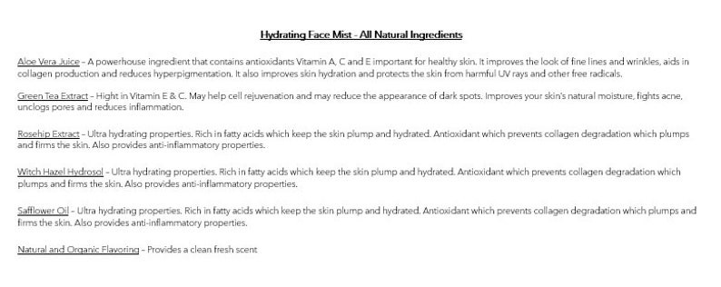 Hydrating Face Mist All-Natural Ingredients