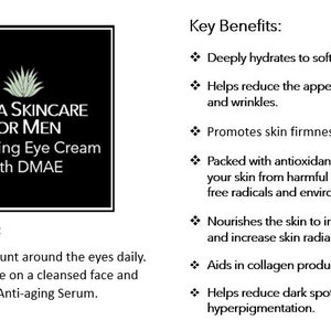 Anti-Aging Eye Cream with DMAE Product Detail and Directions for Use.