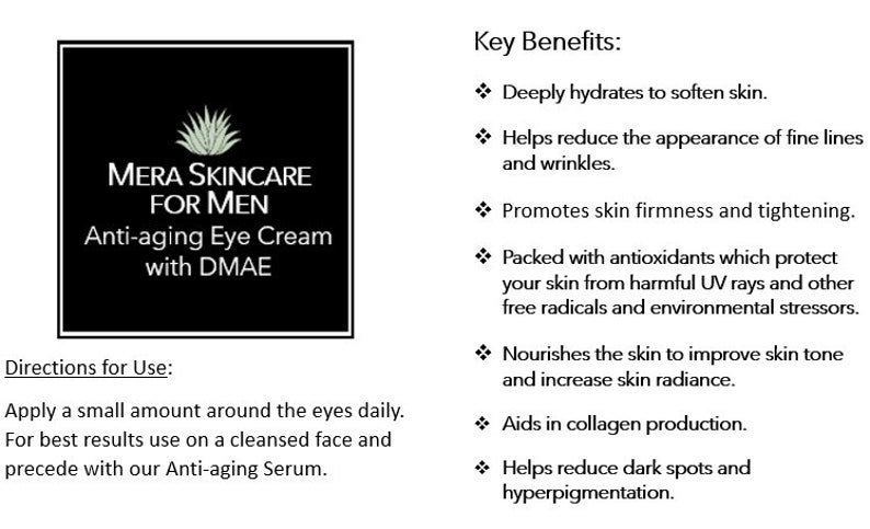 Anti-Aging Eye Cream with DMAE Product Detail and Directions for Use.