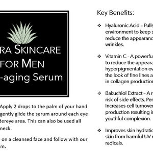 Anti-Aging Serum Product Details and Directions for Use.