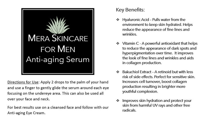 Anti-Aging Serum Product Details and Directions for Use.
