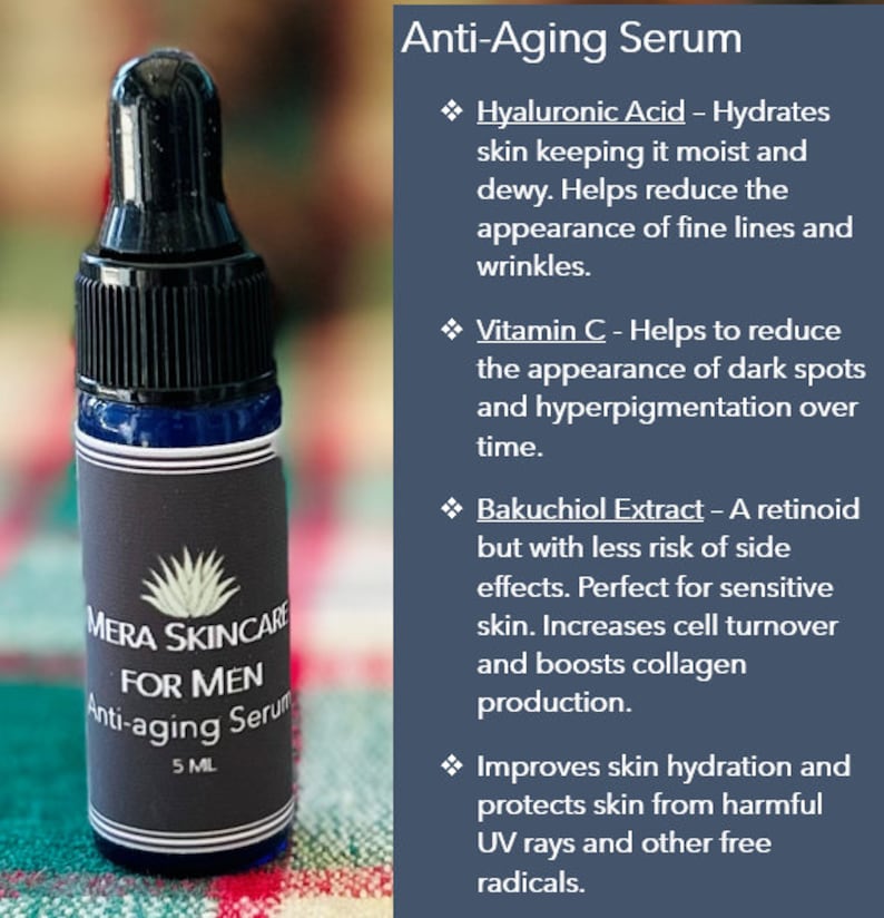 Our Anti-Aging Serum feels great on your skin. Hyaluronic Acid and Vitamin C are powerhouse ingredients that brighten and tighten skin. Our customers love this product!