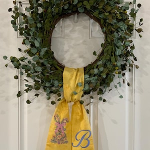 Custom Monogrammed Easter Wreath Sash - Spring Door Decor Handcrafted Easter Wreath Sash -Monogram Wreath Easter Bunny (wreath not included)