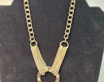 Collana Guess Con Ciondolo Bimetallo E Cordino In Pelle - Nuova #5410030