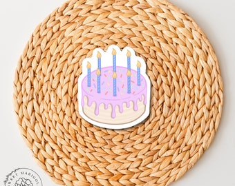 Birthday Cake Sticker: Hand-Drawn Waterproof Vinyl Decal