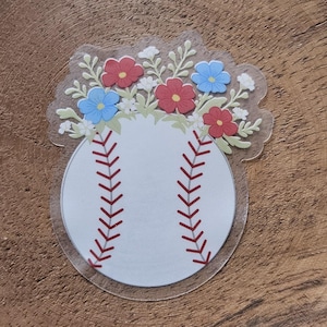 Floral Baseball Single Sticker | Clear Baseball Mom Sticker | Cute Baseball Flowers Decal | Travel Ball Mom Gift | Spring Training Aesthetic