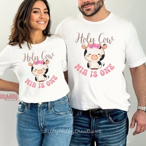 Holy Cow I&#39;m One Birthday Shirt, Boho Farm Birthday, Cow Birthday Party, Cow Theme First Birthday, Holy Cow Family Matching 1st Birthday Tee