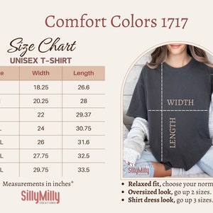 May include: Size chart for a unisex t-shirt with measurements in inches. The chart shows the width and length of the shirt in sizes S, M, L, XL, 2XL, 3XL, and 4XL. The chart also includes a note about relaxed fit, oversized look, and shirt dress look.