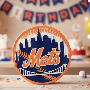 Handmade Round Baseball Piñata Mets - Birthday Baseball Fan - Free Shipping