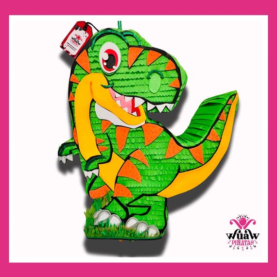 Dinosaur Piñata for Kids Birthday – T-Rex Party Decoration – Handmade 19.6” Dino Piñata – Custom Green Orange Dinosaur – Free Shipping