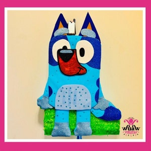 Piñata inspirée de Bluey - Décorations de fête d'anniversaire pour enfants - Fête à thème faite à la main de 19,6 pouces