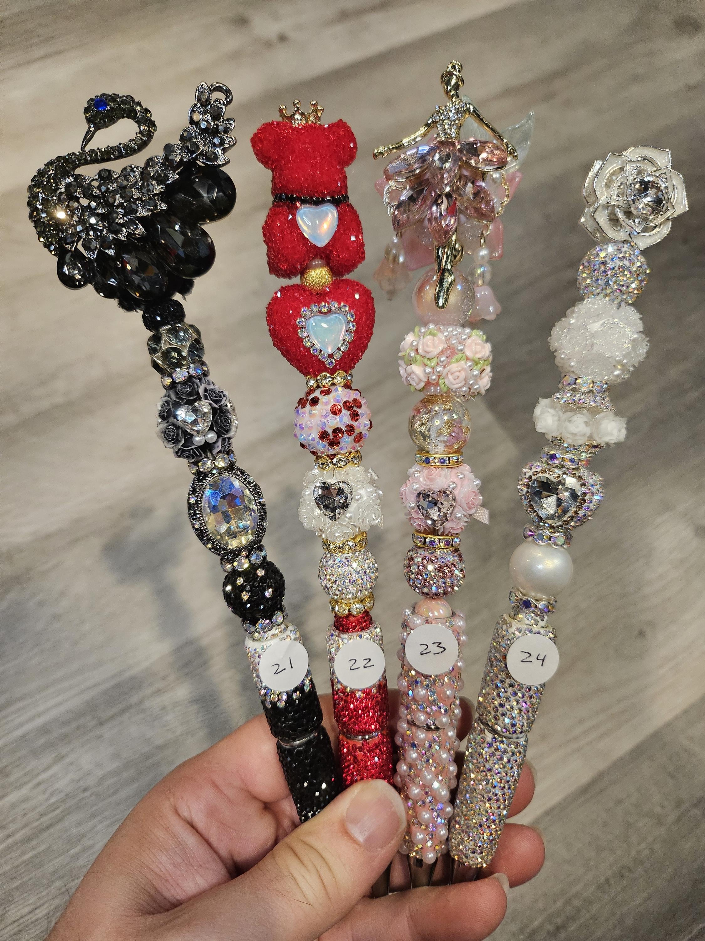 Fancy Beadable Tall Pens  - Hearts and Flowers