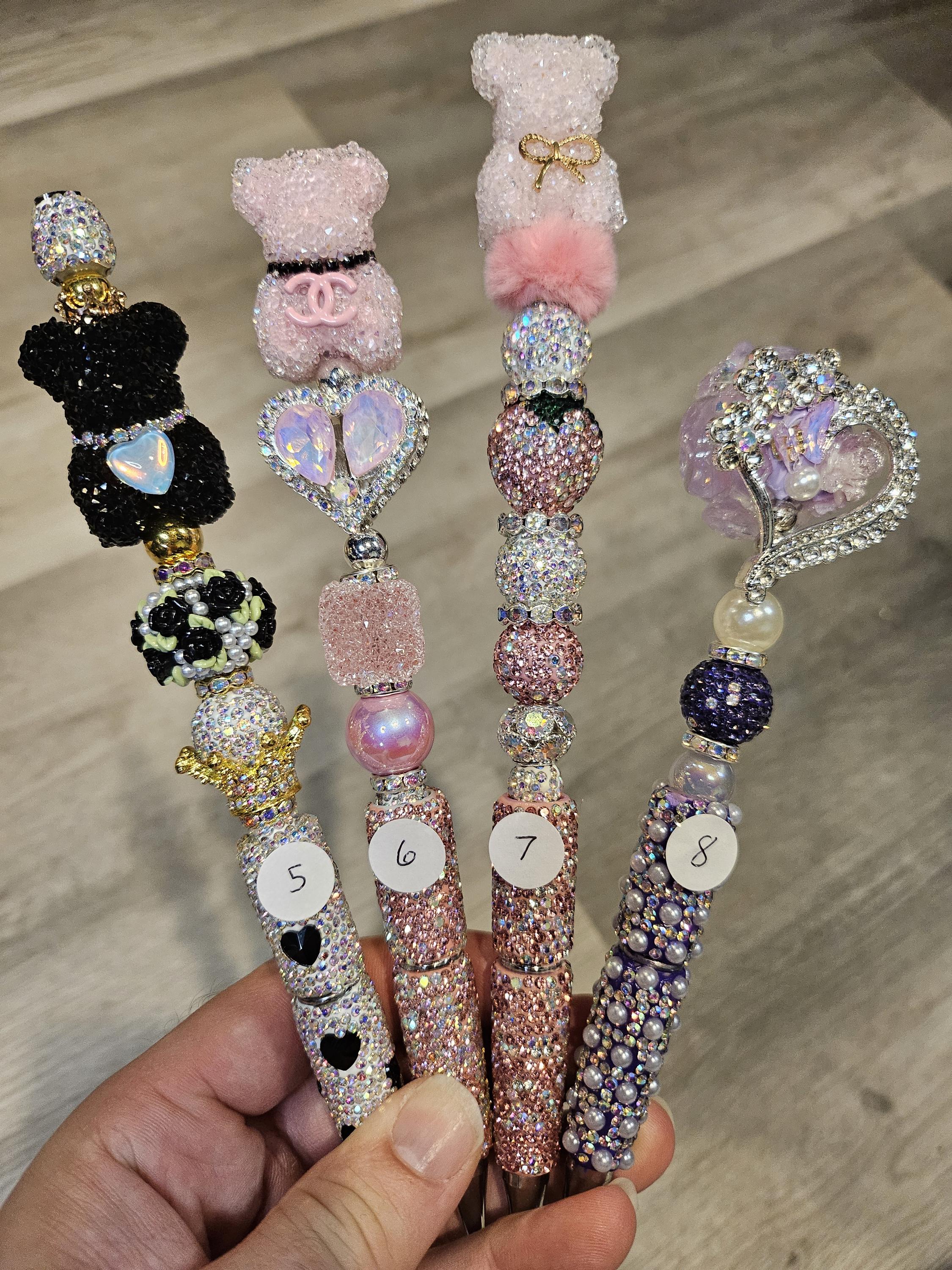 Fancy Beadable Tall Pens  - Hearts and Flowers