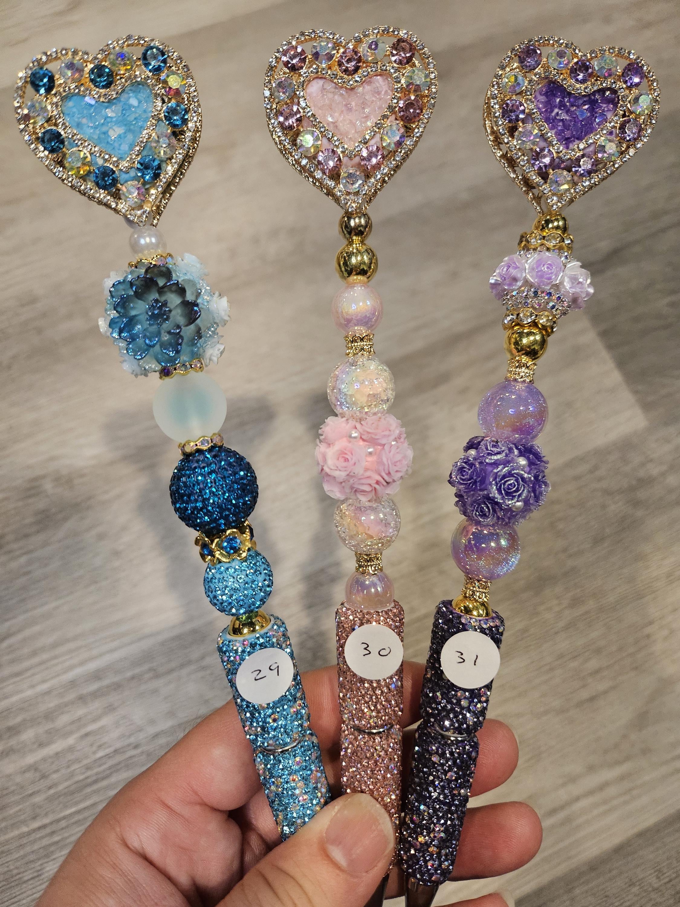Fancy Beadable Tall Pens  - Hearts and Flowers
