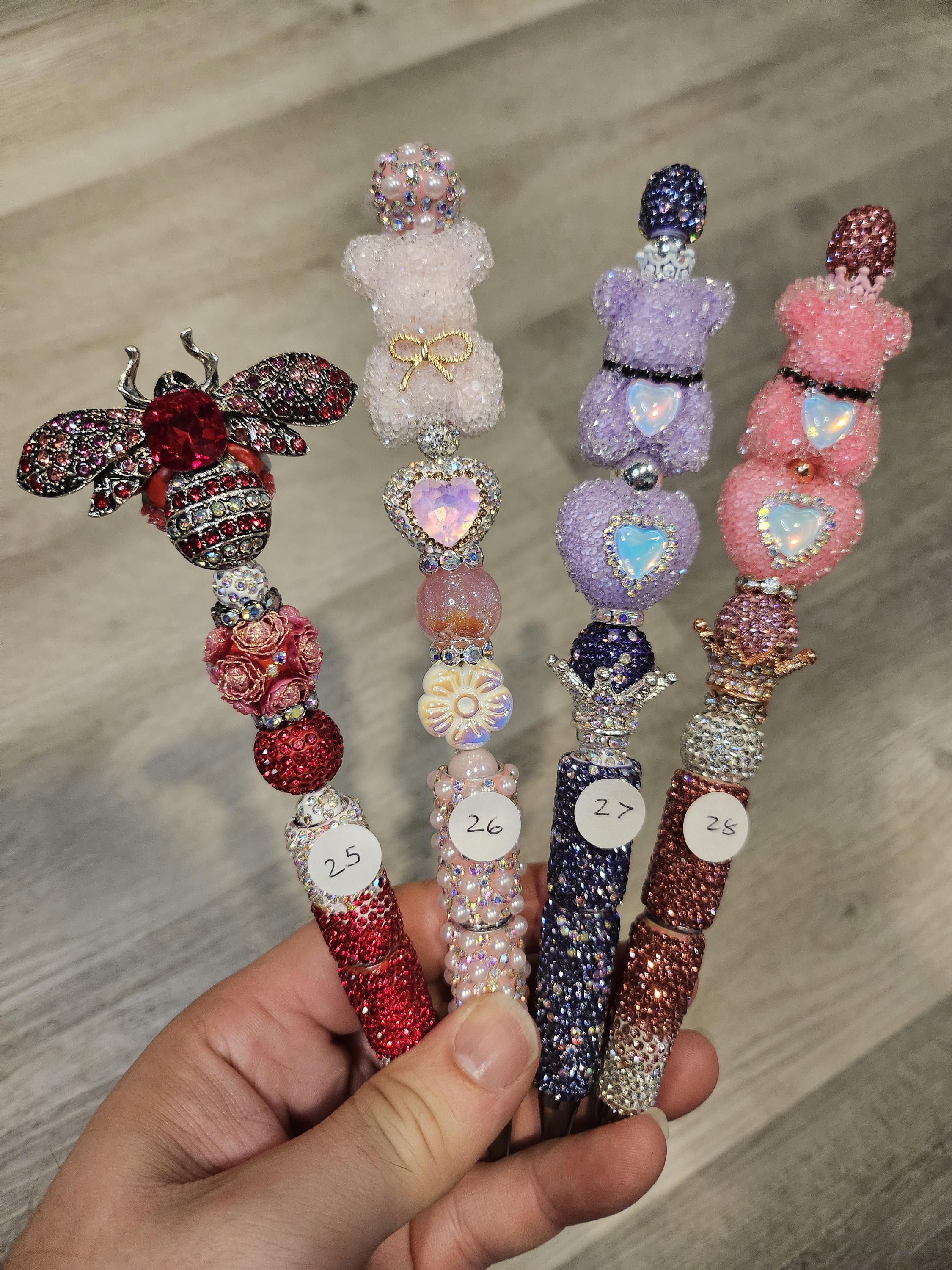 Fancy Beadable Tall Pens  - Hearts and Flowers