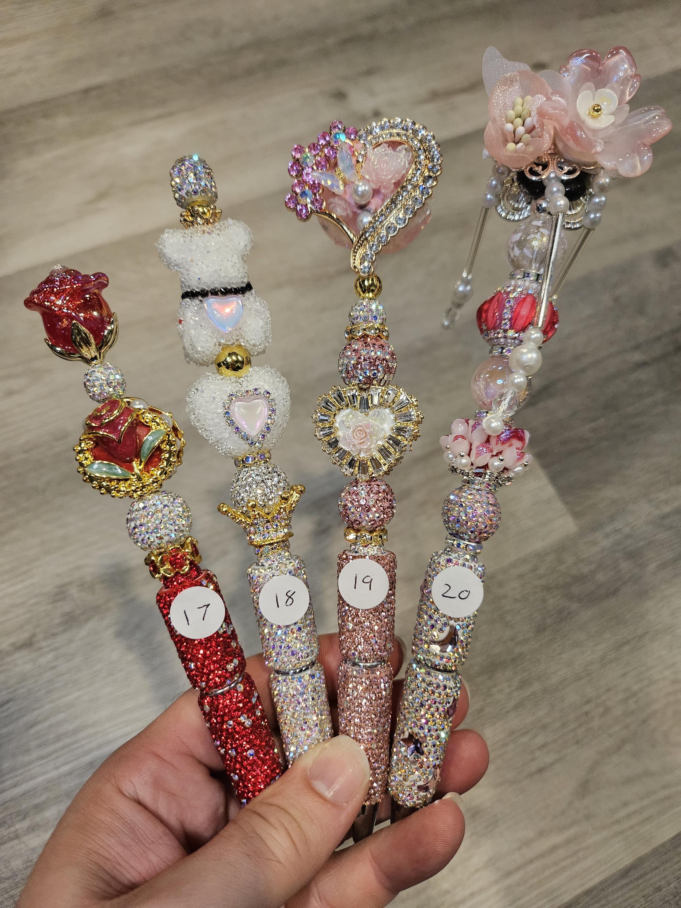 Fancy Beadable Tall Pens  - Hearts and Flowers
