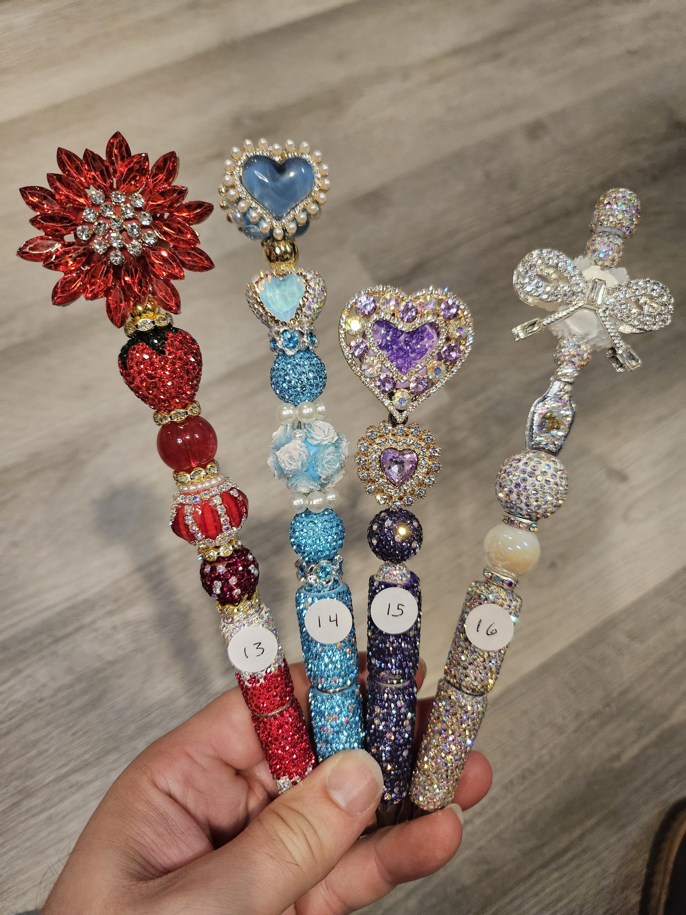 Fancy Beadable Tall Pens  - Hearts and Flowers