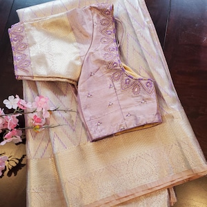 Semi kanchi pattu saree with stitched blouse