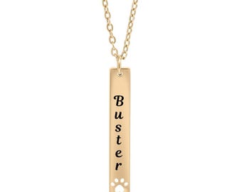 Engravable 18K Gold PVD Paw Vertical Bar Necklace