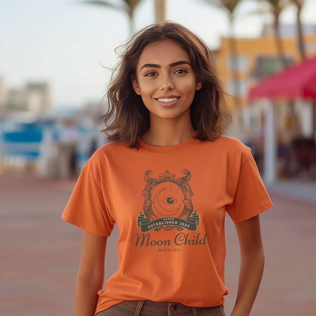Gildan 5000 Safety Orange T-shirt Mockup G5000 Womens Mock - Etsy