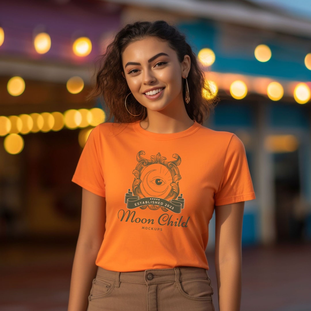 Gildan 5000 Safety Orange T-shirt Mockup G5000 Womens Mock on - Etsy