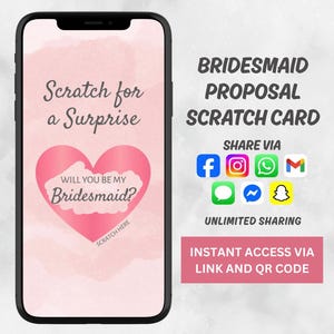 Bridesmaid Proposal Scratch Card | Pink Long Distance Bridesmaid Proposal | Will You Be My Bridesmaid | Virtual Digital Scratch Card