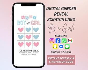 à gratter virtuelle « Gender Reveal » | Carte à gratter numérique Girl | Idée de révélation de genre | Annonce numérique sur le genre | C'est une fille | Fille révélée