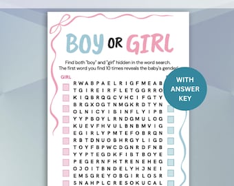 Printable Gender Reveal Word Search Game | Gender Reveal Bow Word Hunt | Blue And Pink Gender Reveal Games | Boy or Girl Gender Announcement