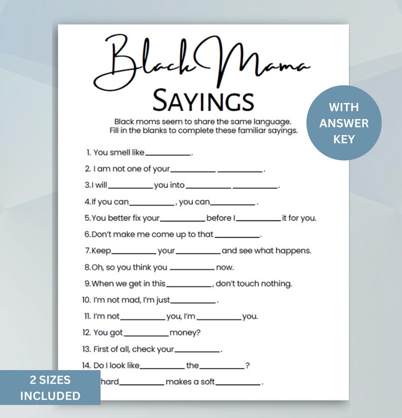 Black Mama Sayings Game | Black Baby Shower Game | Black Mama Sayings ...