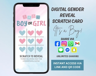 à gratter virtuelle « Gender Reveal » | à gratter numérique Boy | Idée de révélation de genre | Annonce numérique sur le genre | C'est un garçon | Garçon Révéler