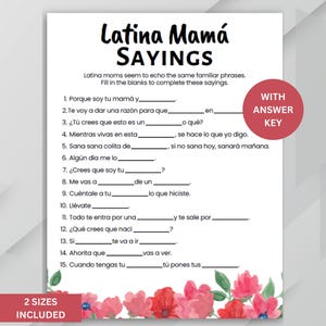 Juego de refranes de mamá latina / Juego de baby shower en español / Juego de refranes de mamá mexicana / Actividad de baby shower / Juego de refranes de mamá hispana